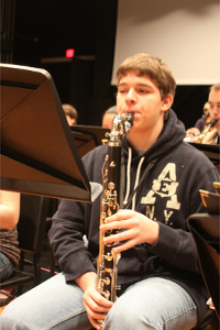 Sophomore Brenden Rolf practices his music for All District Band