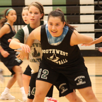 Senior Marissa Rodriguez boxes out a teammate anticipating a pass during a 5-on-5 match.