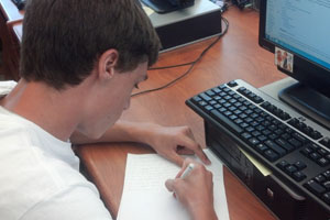 AP Euro student Collin Webber works on homework