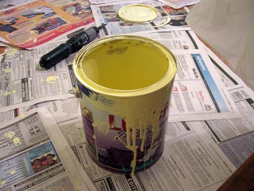 Students begin painting the walls of the drafting hallway 