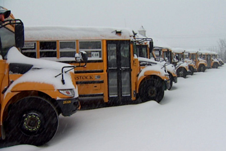 School buses are unable to start in the morning due to the snow fall.