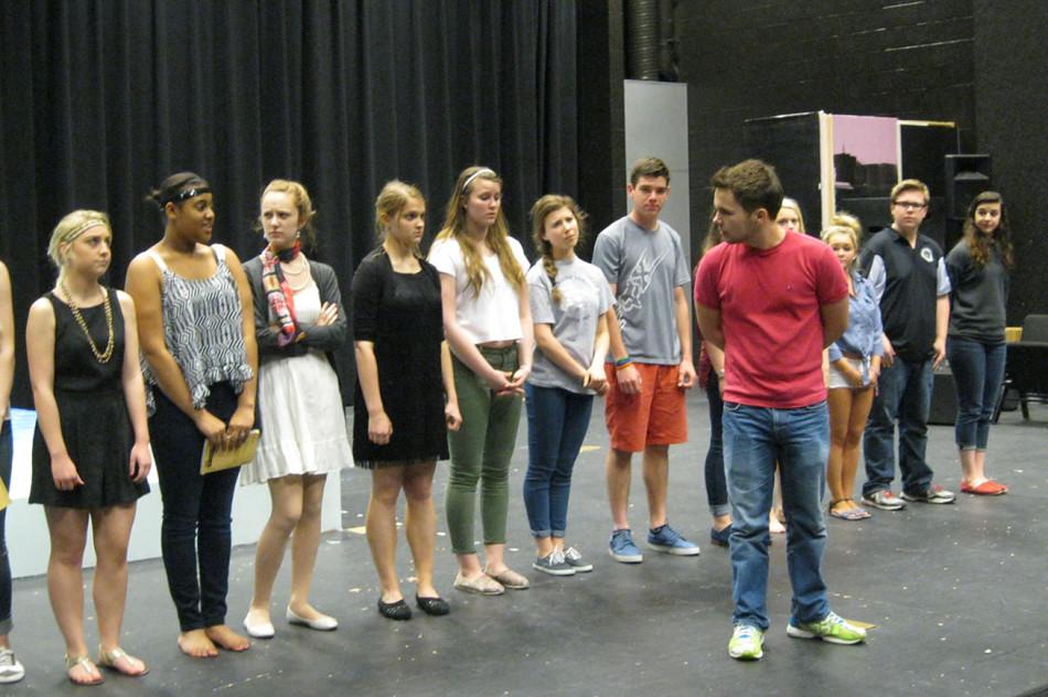 While practicing "The Audition," Senior Mason Wilkinson assumes his role of the play's director, Mr. Torrance.