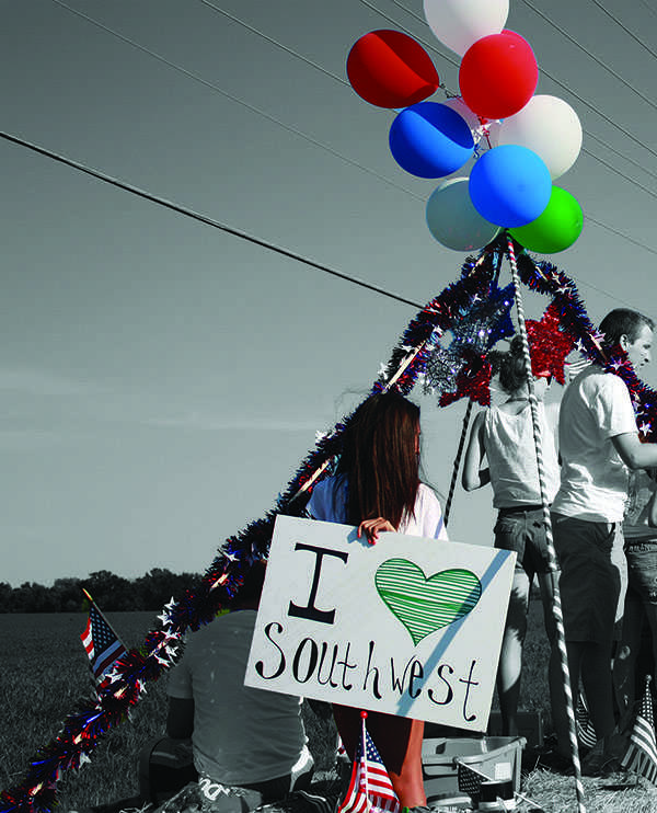 A Southwest fan joins in on the Independence Day festivities.