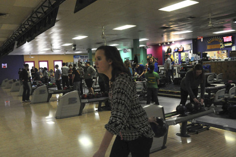 Junior Freddie Charlesworth walks up to make a hit at the Mission Bowl lanes in Olathe.