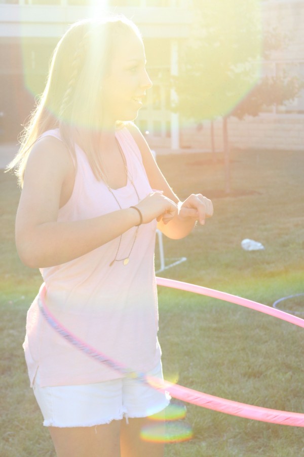 Sophomore Caroline Streb participates in the hoola hoop competition. 