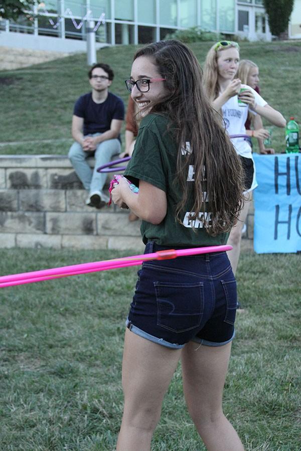 Sophomore Rachel Wolf participates in the hoola hoop contest. 