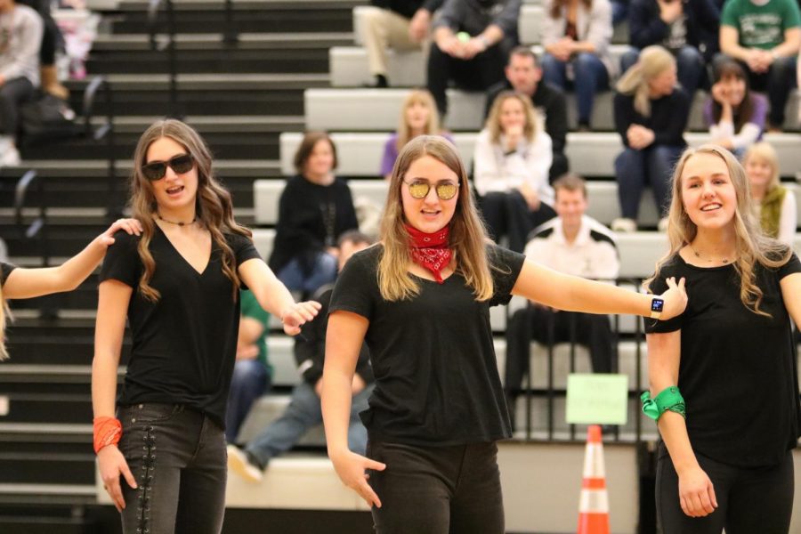 Senior Sadie Putnam and sophomore Emily Hope compete against the other winter sports teams in a dance off / lip-sync battle. They preformed their dance to Formation by Beyonce, taking inspiration from the music video.