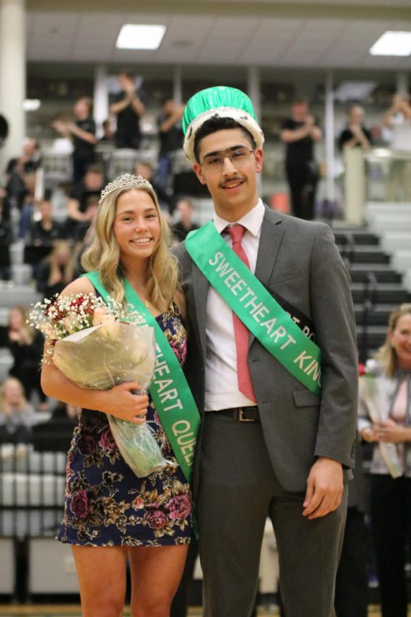 Seniors+Faris+BDair+and+Emerson+Ralston+stand+together+as+Sweetheart+king+and+queen.