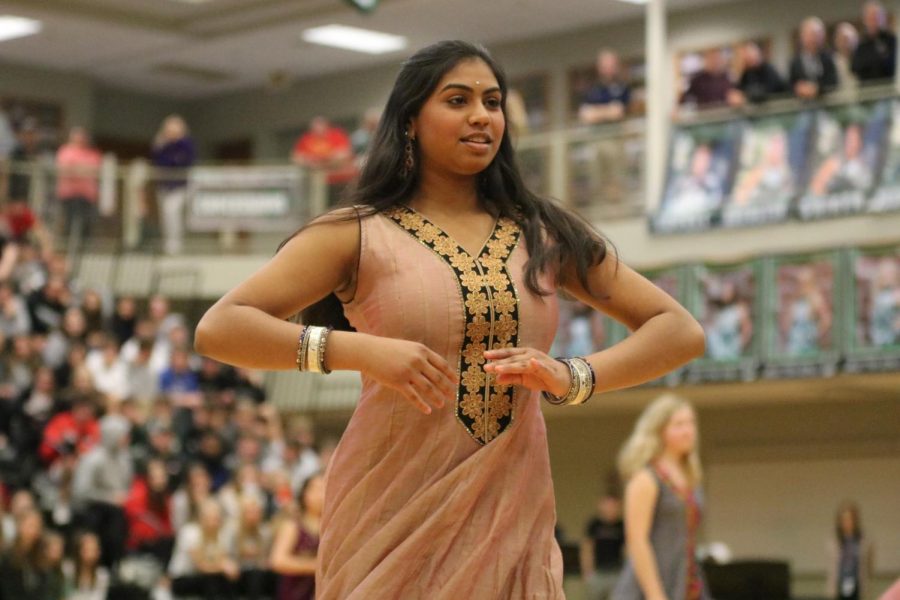 Senior Isha Patel poses during the bollywood dance at the Diversity assembly on Feb.24.