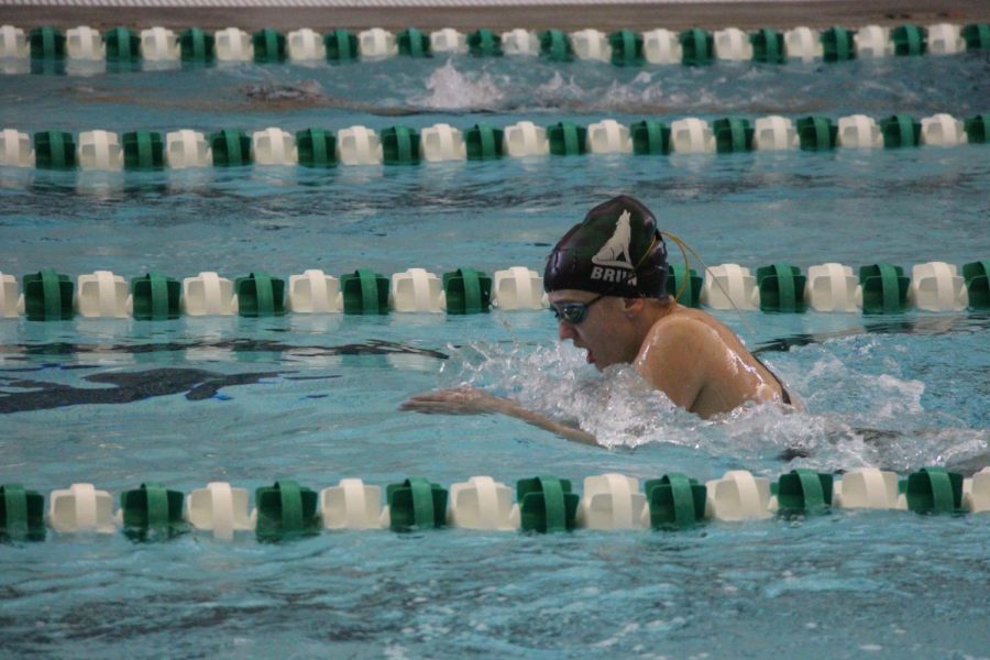 On April 8th, Freshman Aubry Brun swims the breastroke.