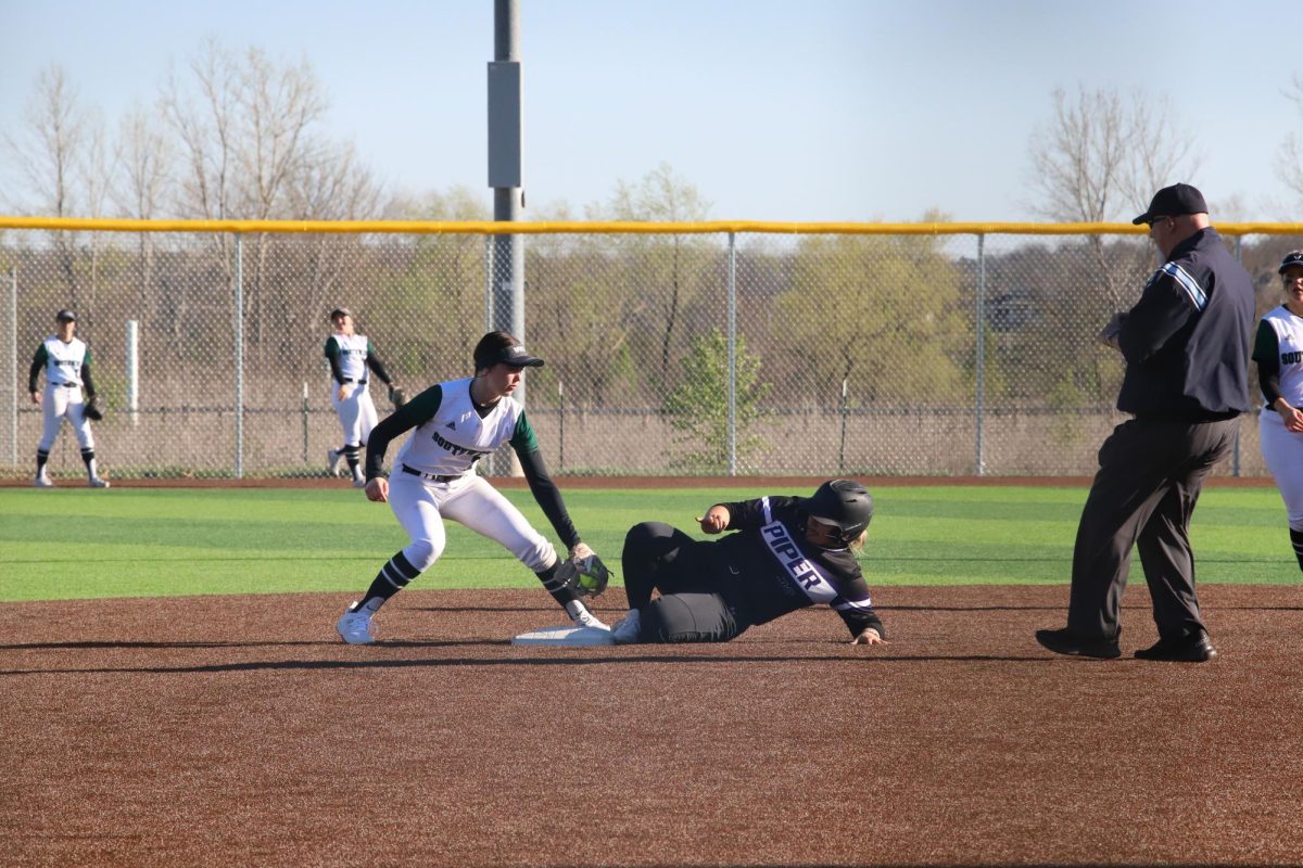 Ready to tag, junior Lily Unruh defends second base on April 4. 
