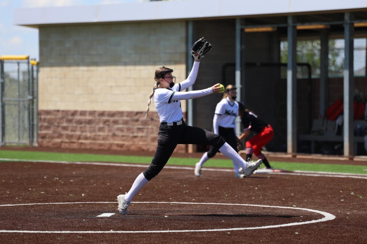 On May 3, junior Addison Jones pitches during the softball game vs Shawnee Mission North. 
